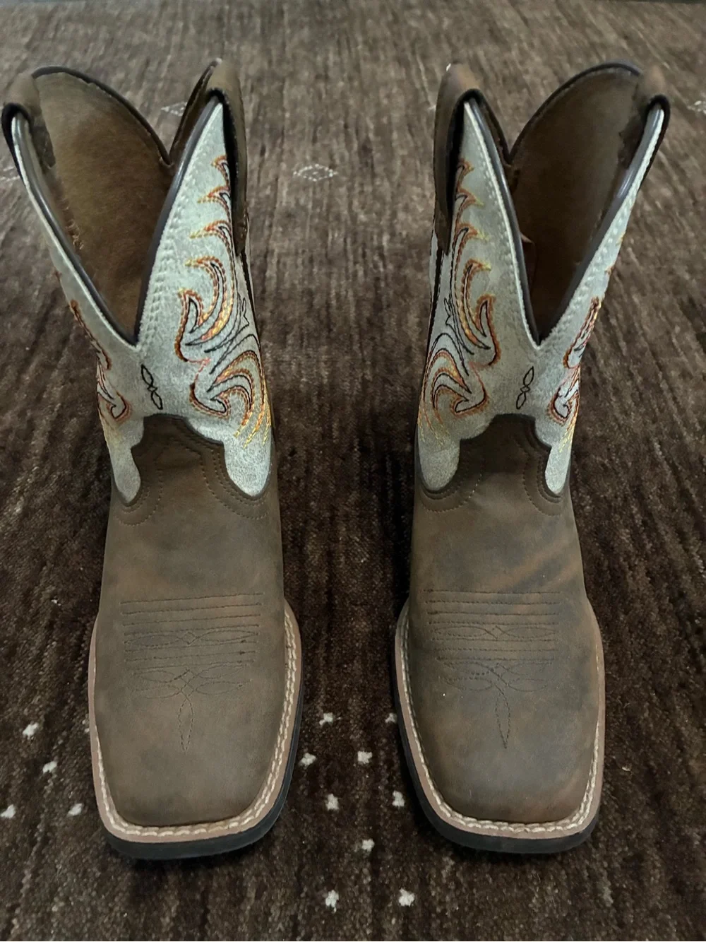 Youth 8” Storm WST Antique Brown/Distressed Cream Cowboy Boots